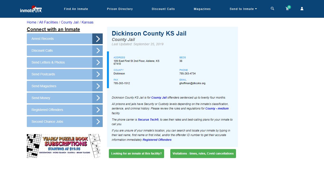 Dickinson County KS Jail - Inmate Locator - Abilene, KS