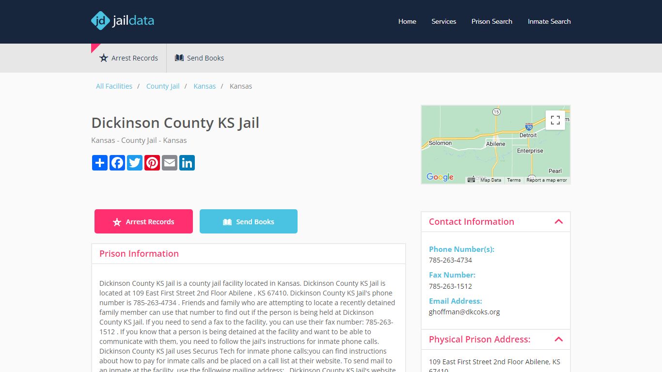 Dickinson County KS Jail Inmate Search and Prisoner Info - Abilene, KS